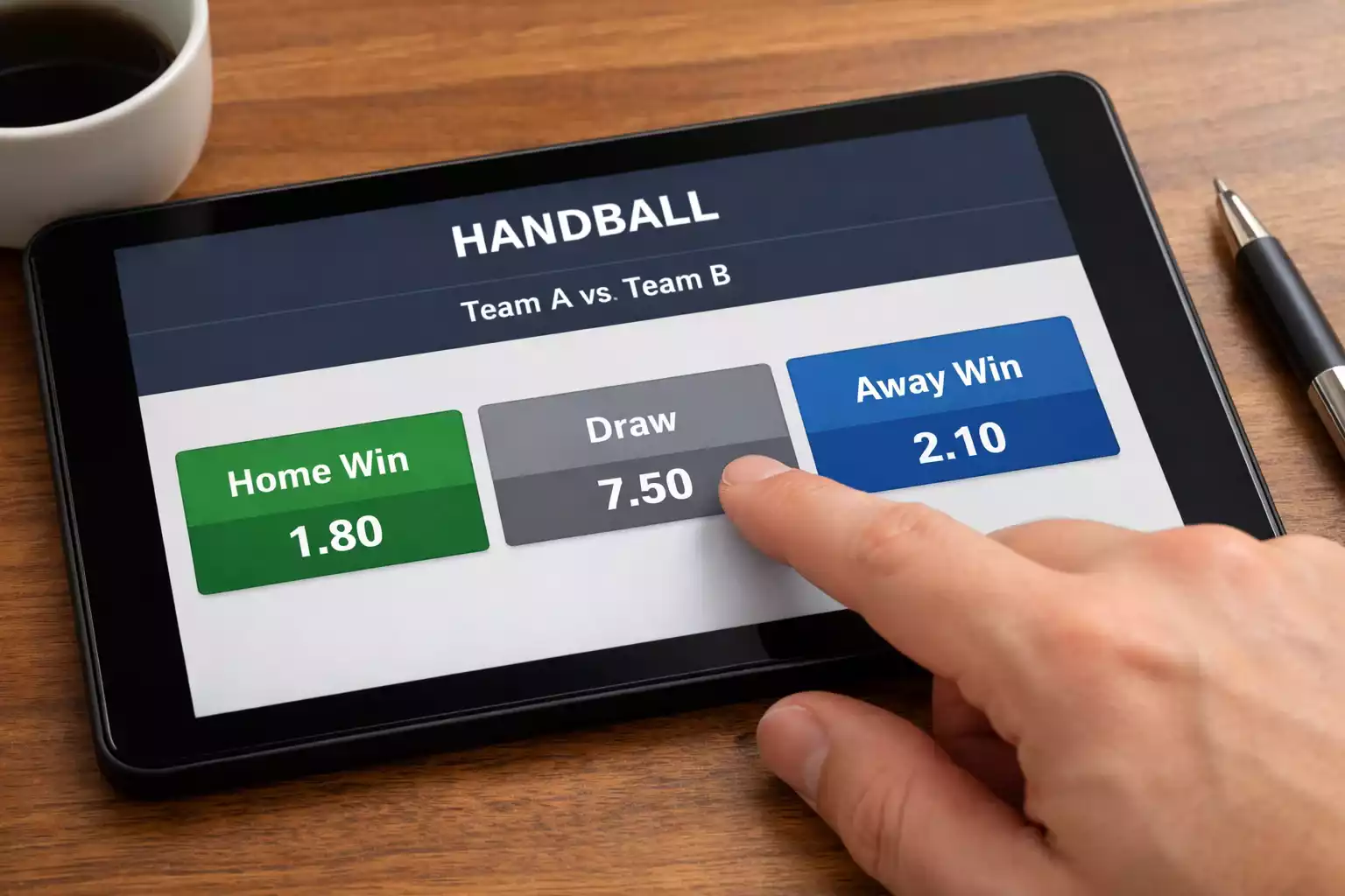 Tablet zeigt einfache Wettoptionen für Handball-Anfänger