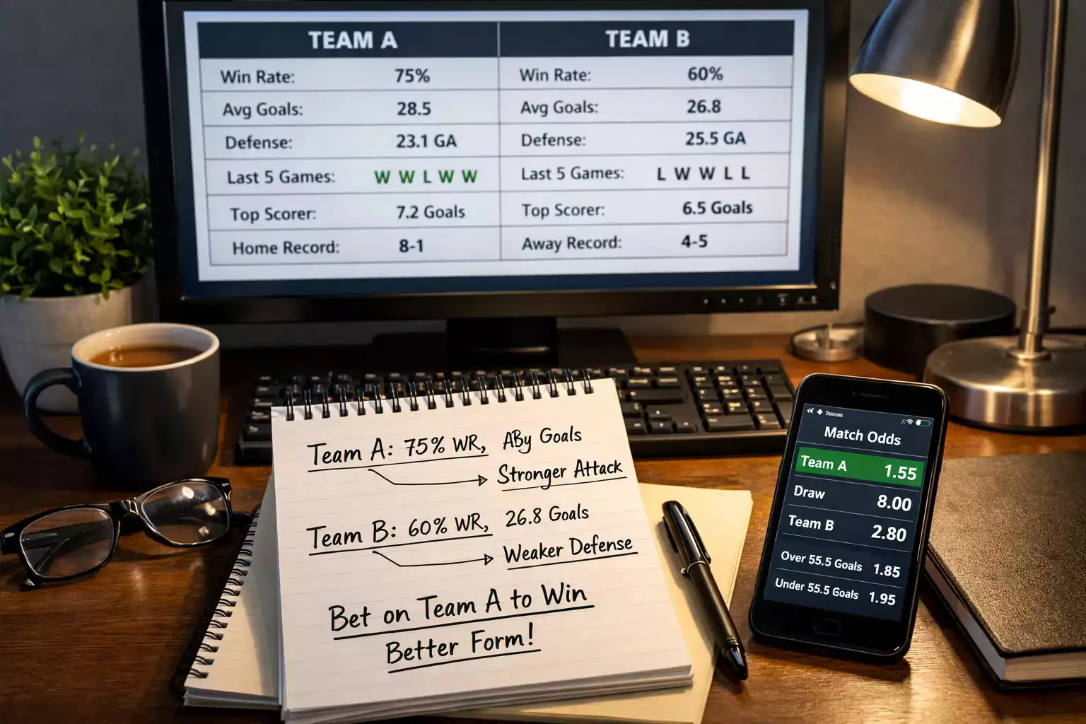 Komplettes Wettanalyse-Setup mit Statistiken und Notizen für praktische Anwendung
