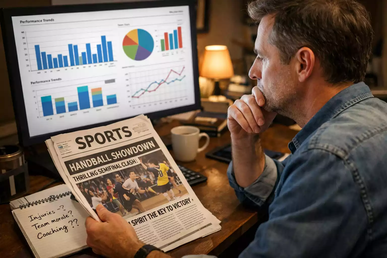 Person reflektiert über die Grenzen statistischer Analyse bei Handball-Wetten