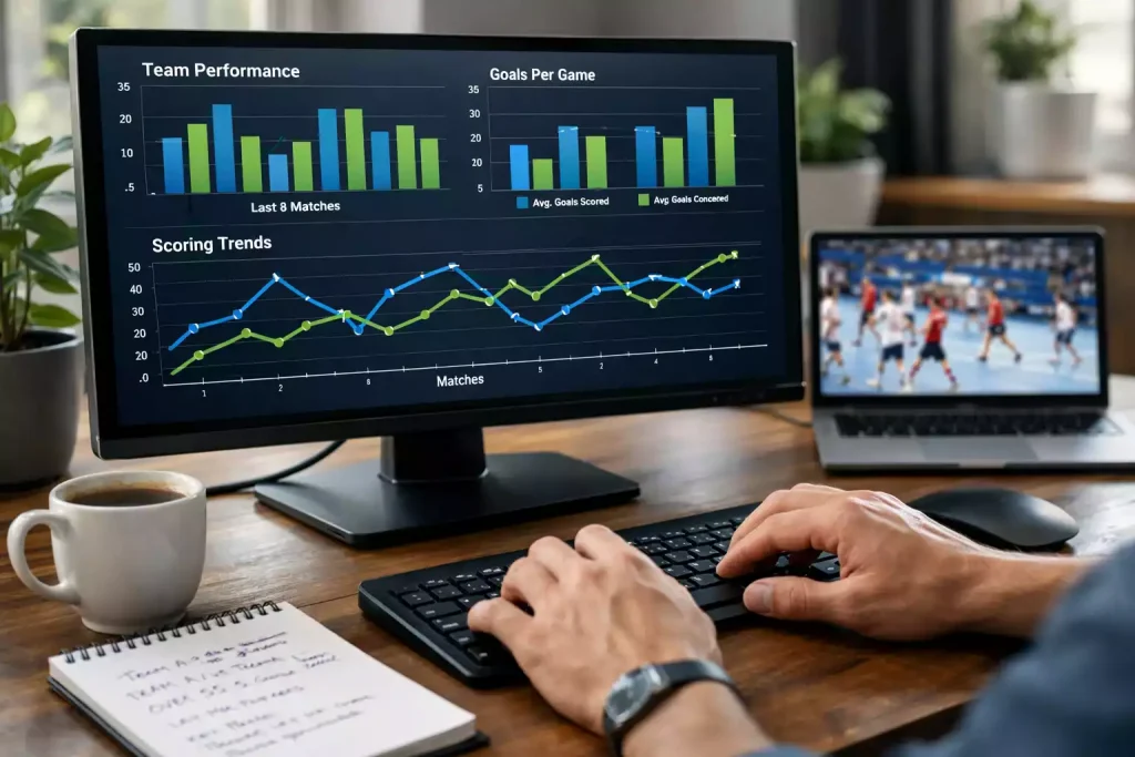 Moderne Datenanalyse für Handball-Wetten mit Statistiken auf dem Bildschirm