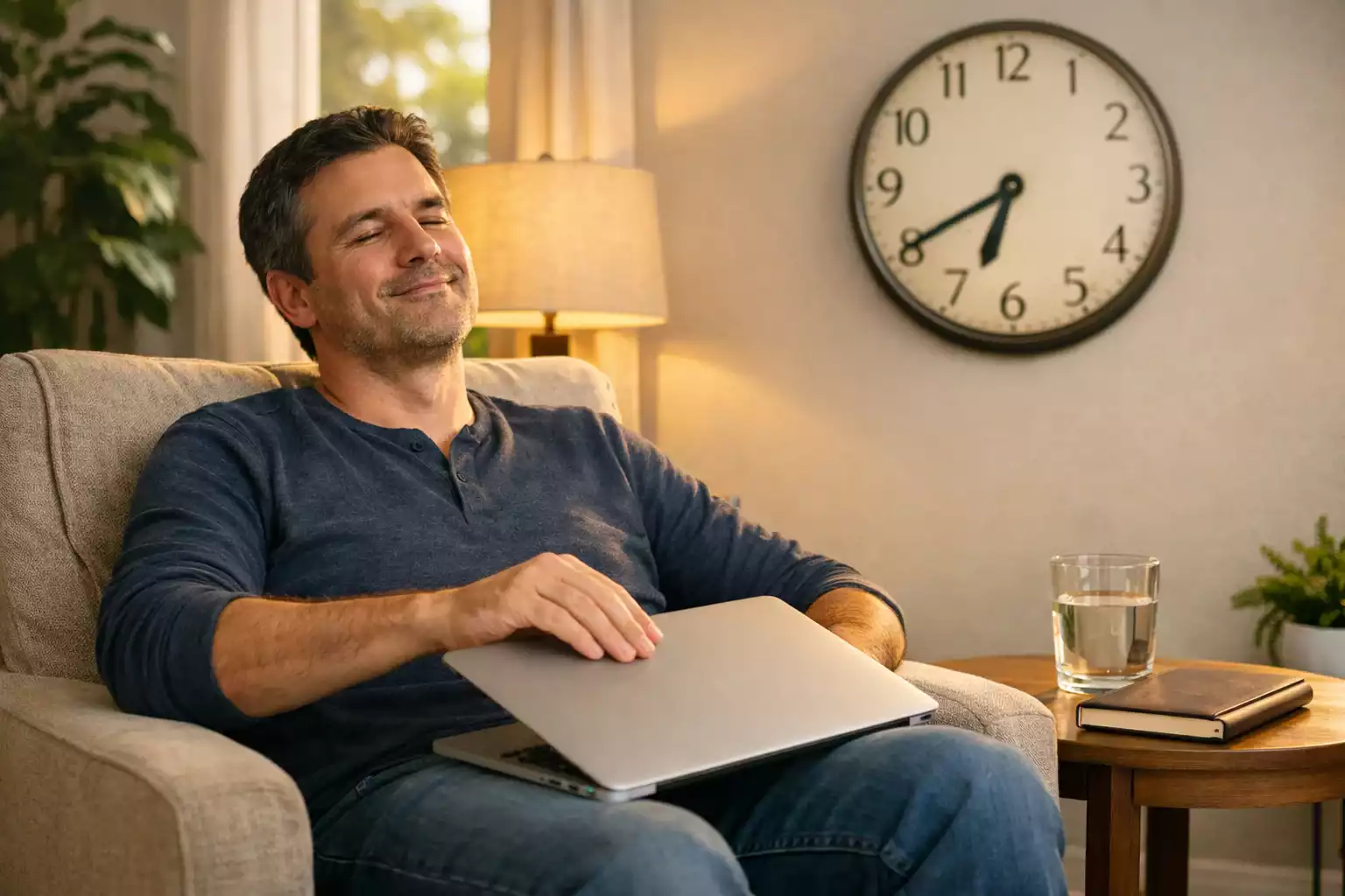 Entspannte Person macht bewusste Pause vom Wetten für verantwortungsvolles Spielen